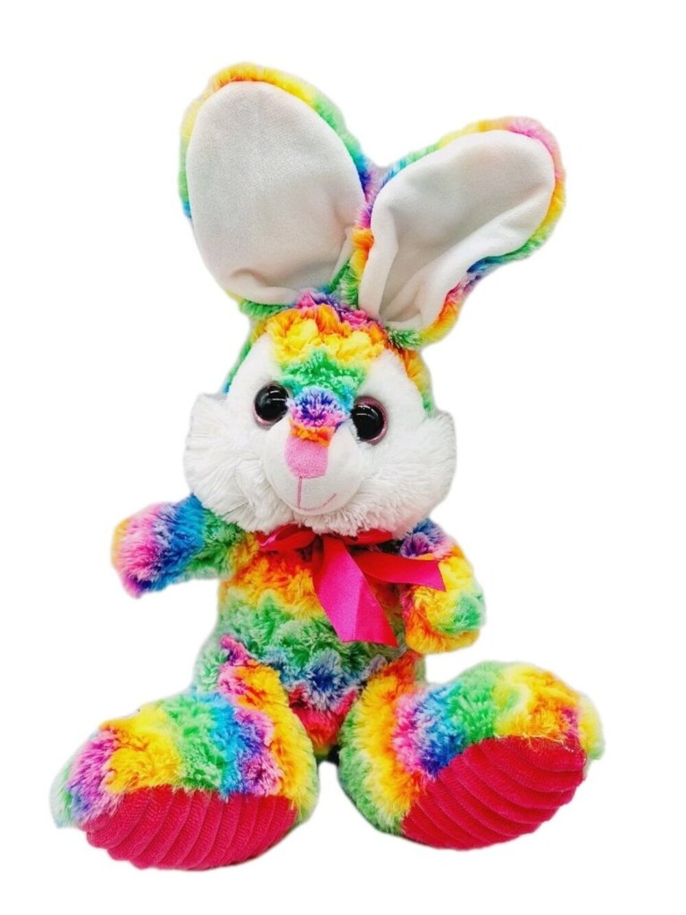 Rainbow Bunny Rabbit Plush Tie Dye Ears Pink Sparkle Eyes Midwood Brands 10"